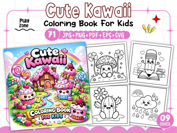 70 Cute Kawaii Coloring Pages for Kids: A Complete Interior for Your KDP Publishing Success