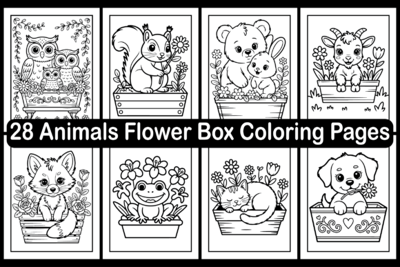 Animals Flower Box Coloring Pages for Relaxation and Creative Play