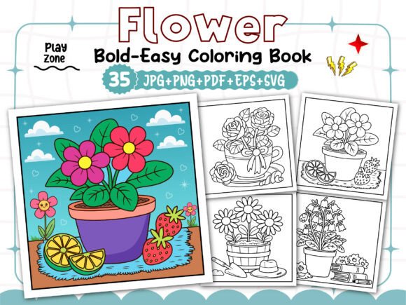 Bold Easy Flower Coloring Pages Bundle