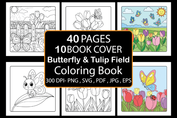Butterfly Tulip Field Coloring Book