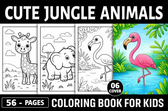 Cute Jungle Animals Coloring Pages for KDP
