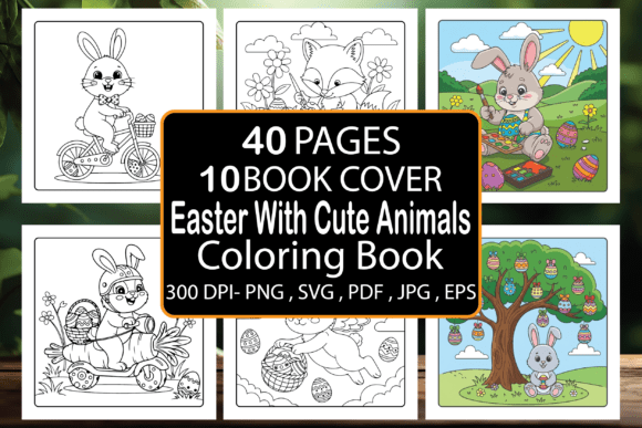 Easter with Cute Animals Coloring Book for KDP Publishers