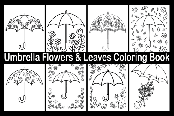 Umbrella Flowers Leaves Coloring Book