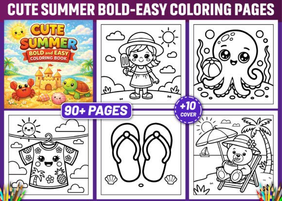 Unlock Summer Creativity with 90 Cute Summer Bold and Easy Coloring Pages